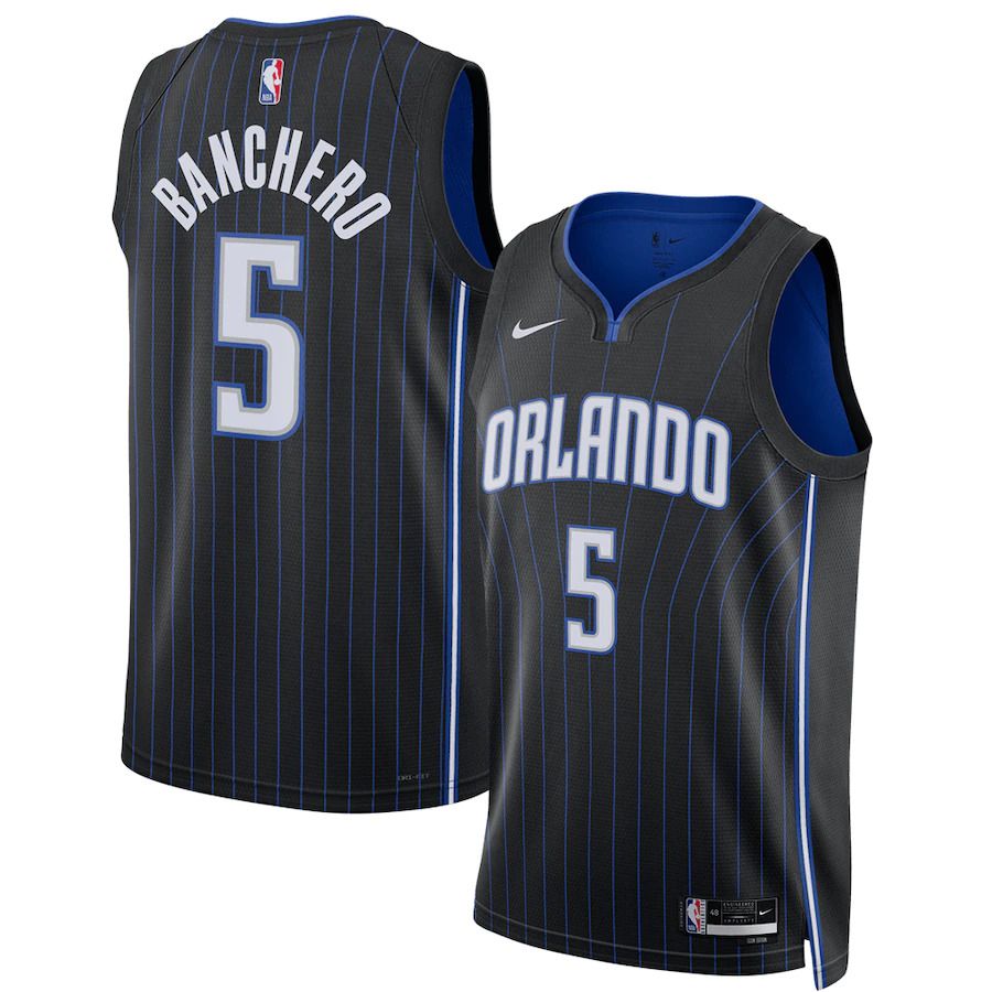 Men Orlando Magic #5 Paolo Banchero Nike Black Icon Edition 2022 NBA Draft First Round Pick Swingman Jersey->indiana pacers->NBA Jersey